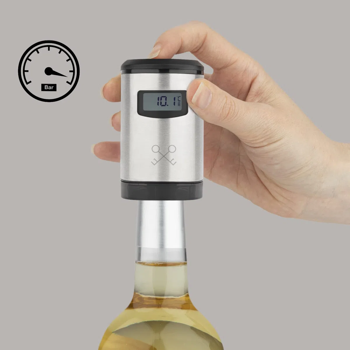 Les Petits Champs WOM820 Bomba de Vacio Electrica para Vino, Deteccion Automatica de Presion, LCD, Libre de BPA, Cargador USB