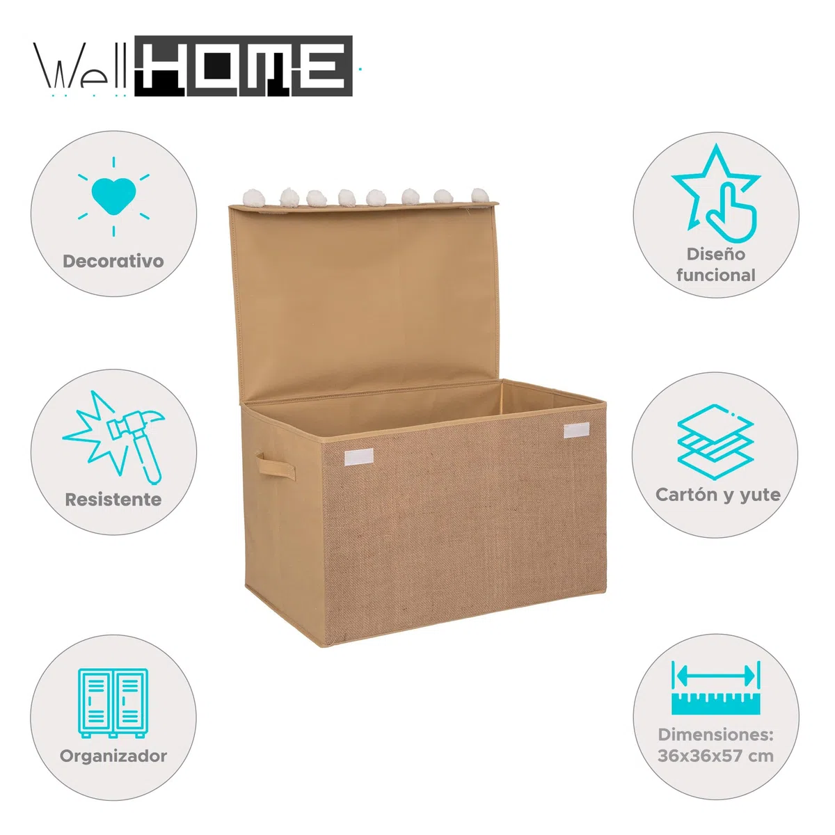 WELL HOME - Baúl infantil en yute con pompones
