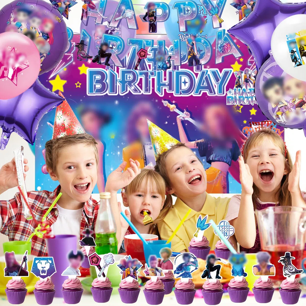 42 Piezas Huntrs Set de Cumpleaños Decoración, Globos para Decoración Fiesta de Cumpleaños (B)