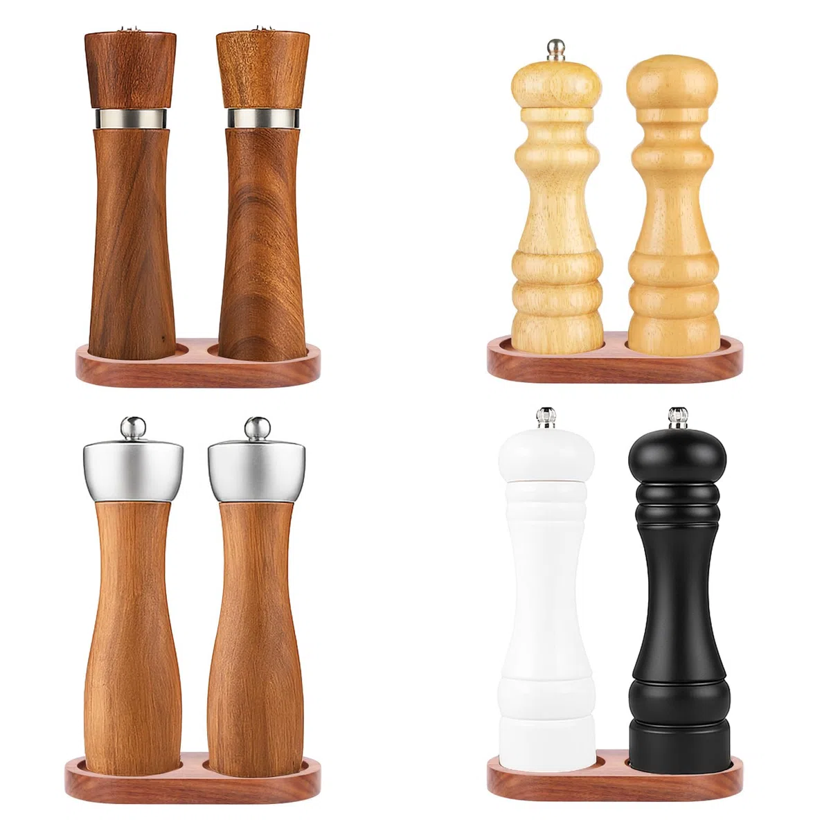 Bandeja para Molinillo de Sal y Pimienta, 2 Compartimentos Soporte Molinillo Pimienta General Soporte de Madera Sal Organizador Condimentos para Cocina Hogar y Suministros