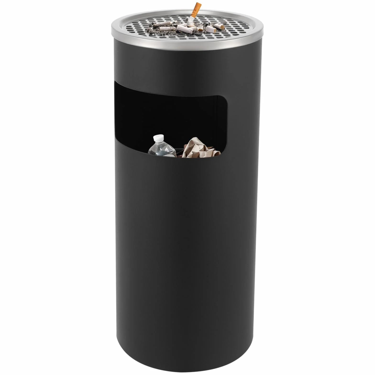 Cubo de basura metálico inoxidable, con recipiente interior extraíble, cenicero de pie, adecuado para interiores y exteriores