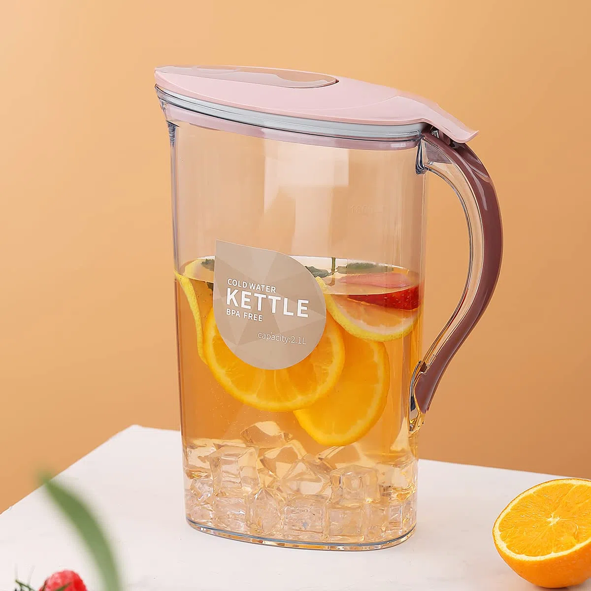 Berglander Jarra de agua de la puerta del refrigerador con tapa 2.1L perfecta para hacer té, jugo y bebida fría, jarra de fibra de vidrio clara libre de BPA