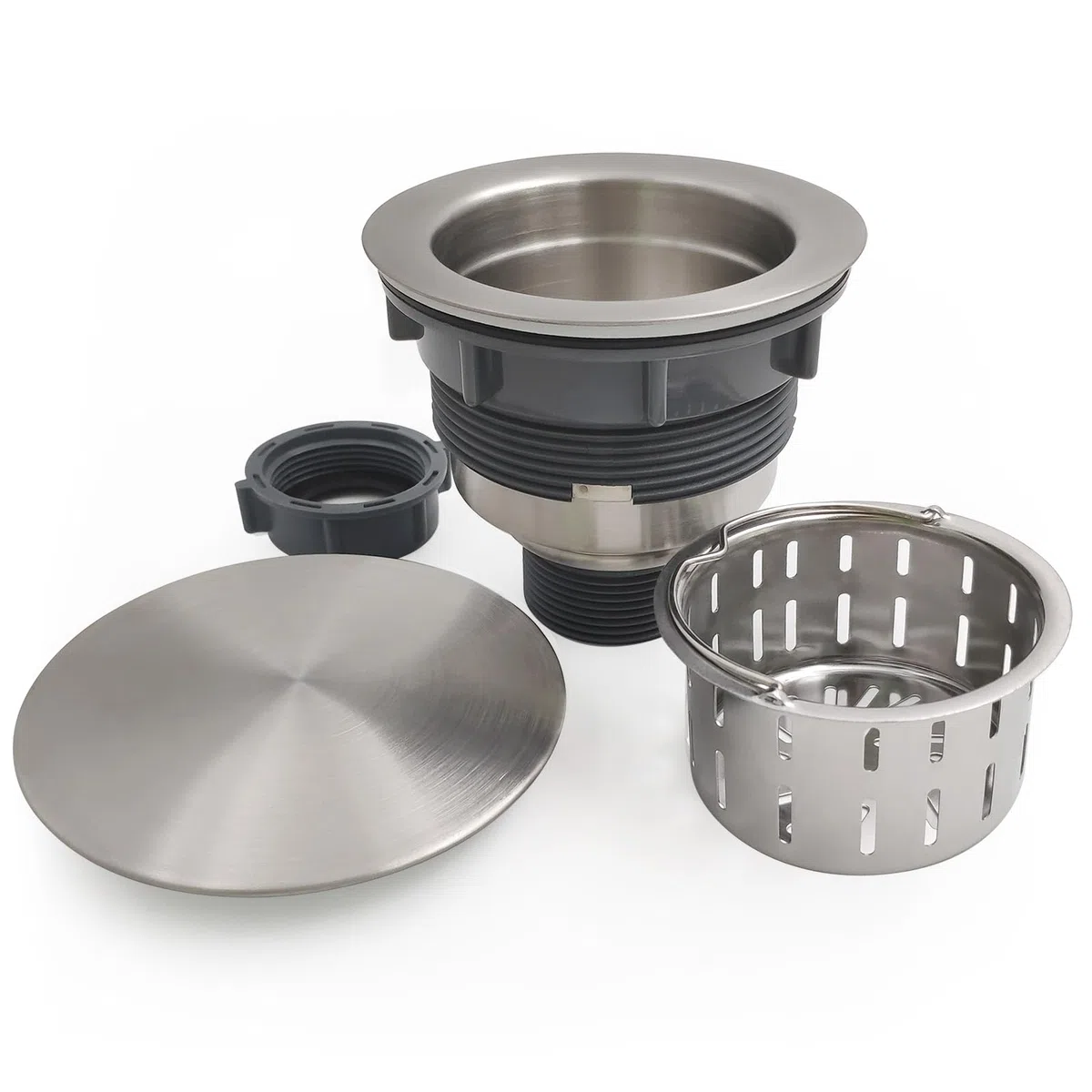 GZILA Kit de montaje de colador de drenaje de fregadero de cocina de 3.5 pulgadas con tapa plana de decoración de tapón, reemplazo de cesta de residuos profunda extraíble, desagües de níquel cepillado