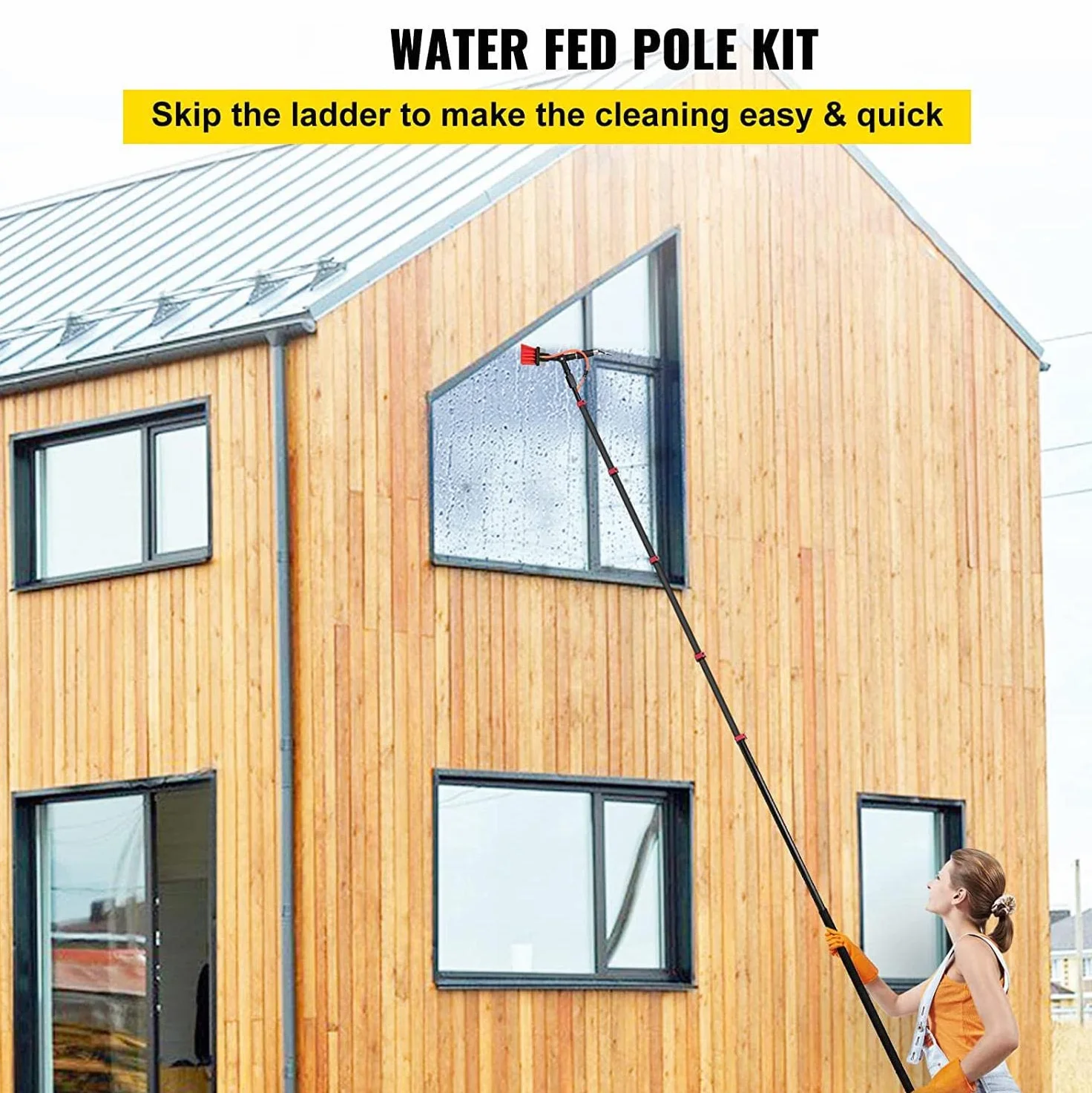 Professal - Kit de limpieza de ventanas 3 en 1, poste de alimentación de agua de 5,4 m con cepillo para fregadero, arandela y escobilla para paneles solares y exteriores