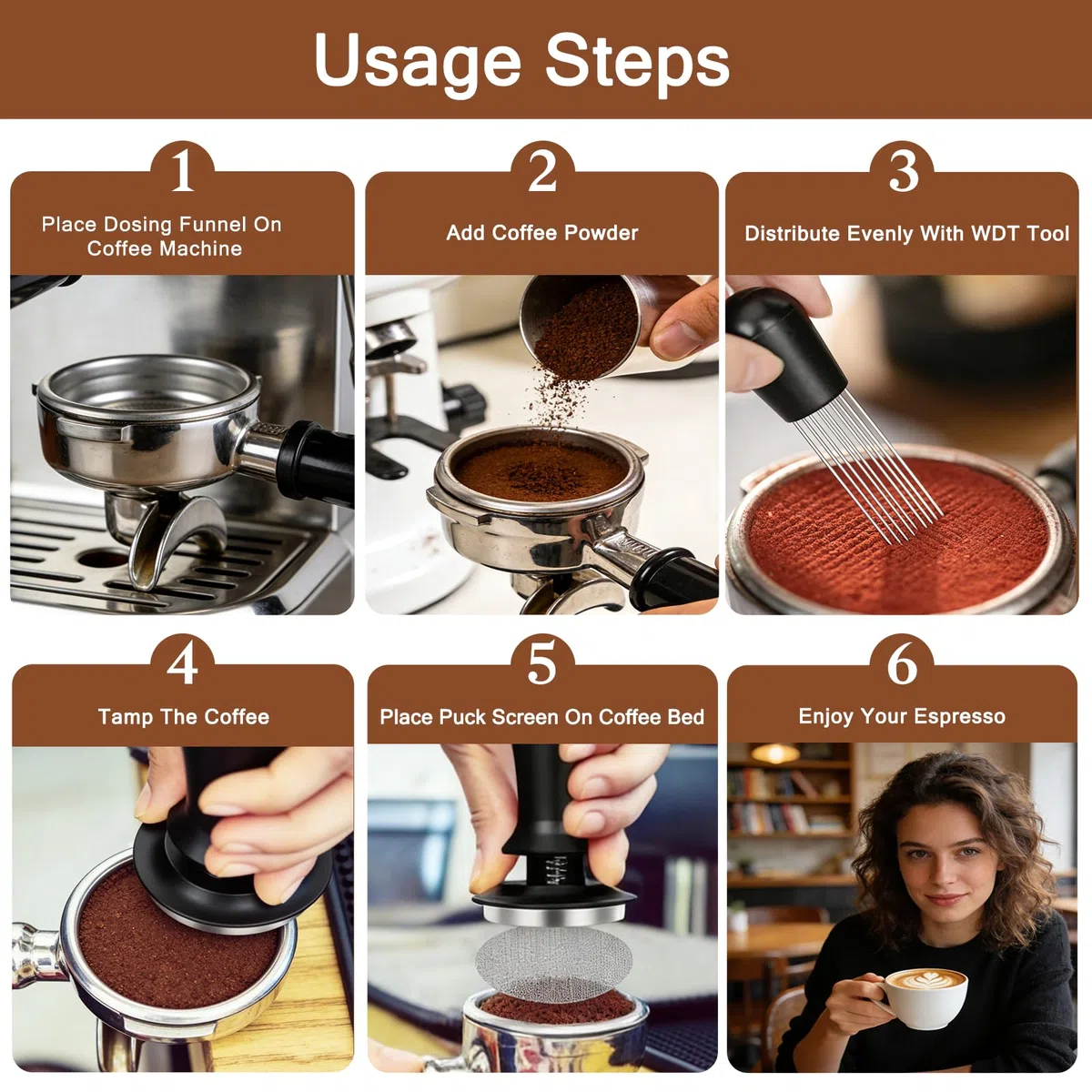 Juego de Prensador de Café, 51 mm, 25 Piezas con Anillo Dosificador, Pantalla Puck, Jarra Espuma, Alfombrilla, Bolígrafo Arte Latte, Herramienta WDT y Agitador para Espresso