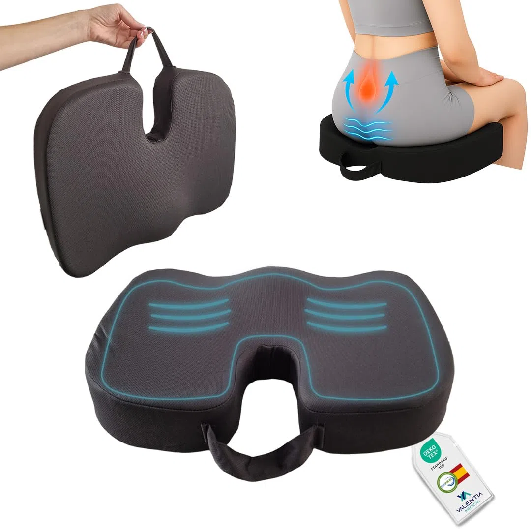 Cojín Viscoelástico Ergonómico para Coxis Firmeza Suave, Espuma Viscoelástica con Funda Lavable, Antideslizante para Silla de Ruedas Oficina Coche Gaming, Negro