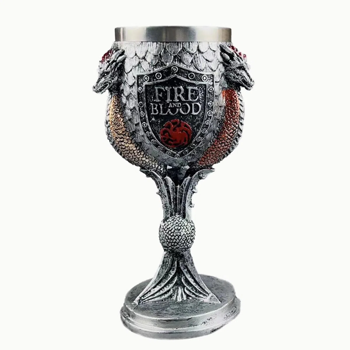 Juego de Tronos cáliz 3D creativo vintage de resina, Santo Grial, taza para beber de 21 x 10 cm, taza de café de resina para Halloween, accesorios de fiesta en bar (cáliz de dragón de tres