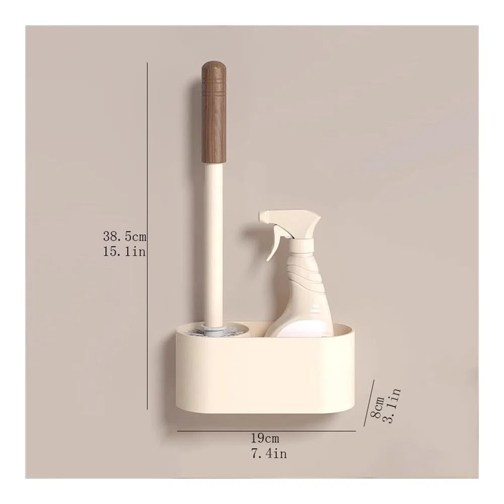 Juego de escobilla de inodoro con soporte, montaje en pared o de pie, cabezal de cepillo redondo, kit de limpieza de plástico para higiene de baño