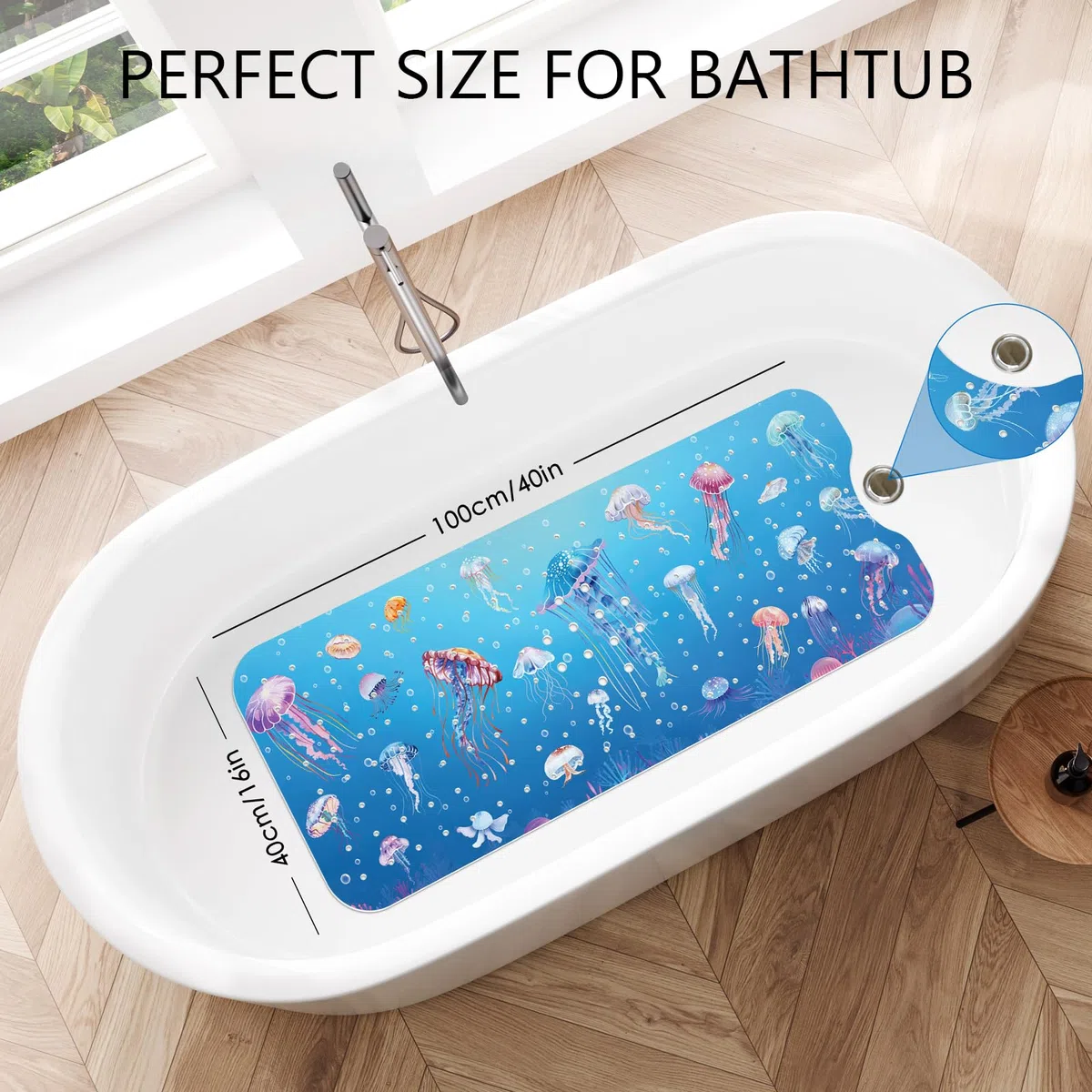 Alfombra Bañera Antideslizante Infantil -100 X 40 cm, Alfombrilla de Baño Antideslizante para Niños, Alfombra Ducha Antideslizante, Resistente al Moho, sin BPA, Lavable a Máquina, Medusa