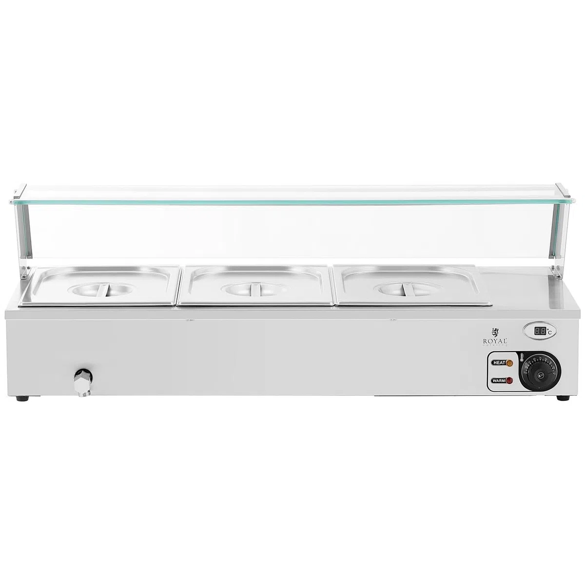 Royal Catering Baño María Profesional para Hostelería RCBM_GN1/2_2 (Potencia: 2000 W, Cantidad de contenedores GN: 3, Volumen total: 3 x 6 L)