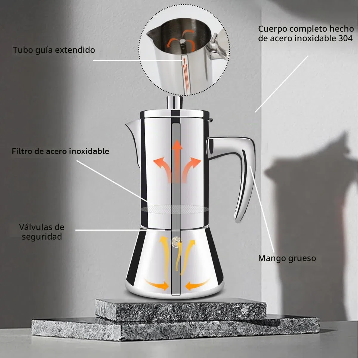 12 Taza Espesada 304 Acero Inoxidable Moka Pot Stovetop Espresso Maker Cafeteras Cafeteras Italianas Capaz Mocha Cafetera Greca Para Casa y Camping 600ml 20oz