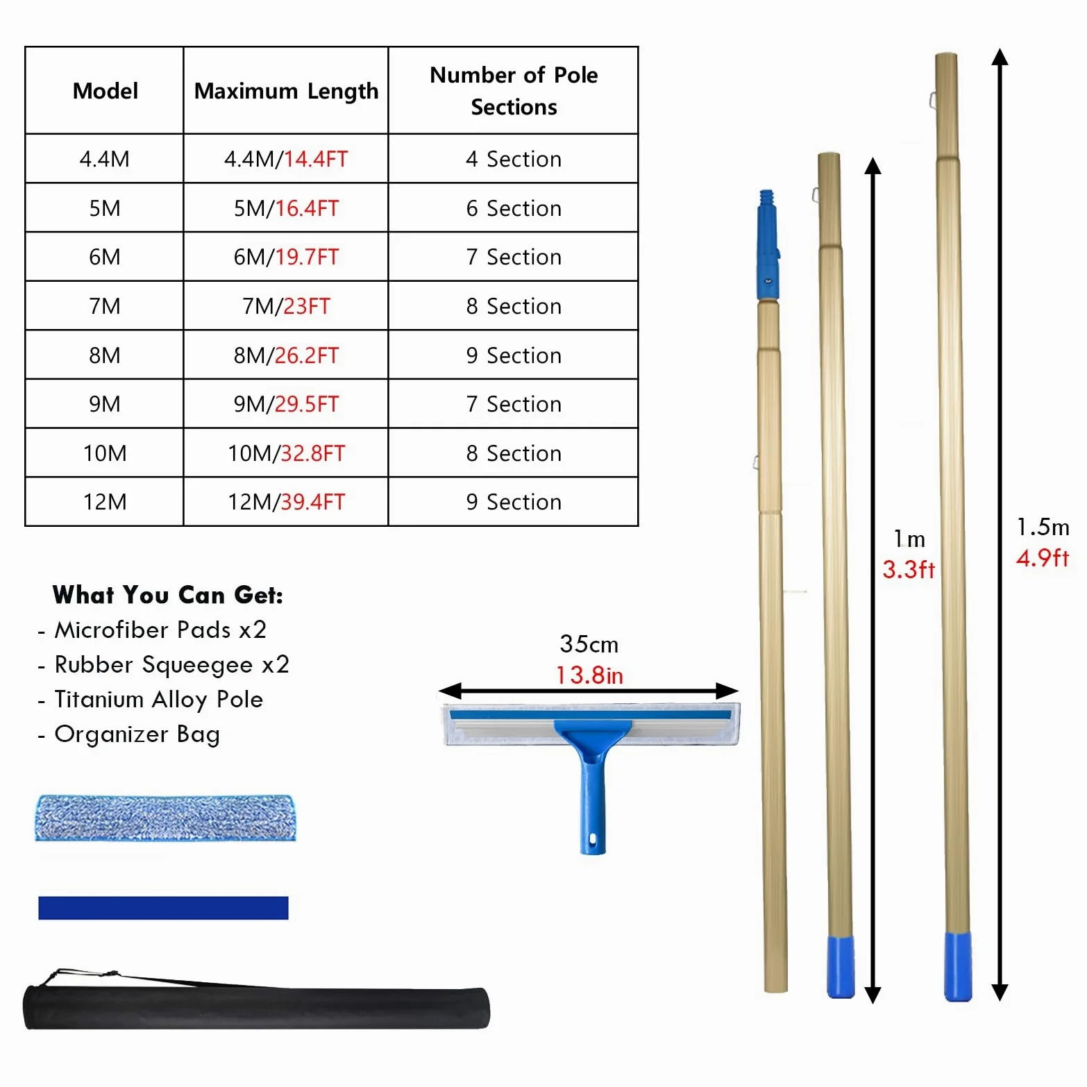 Kit de limpiador de ventanas telescópico con escobilla para limpieza de cristales de alto alcance en oficinas y hogares