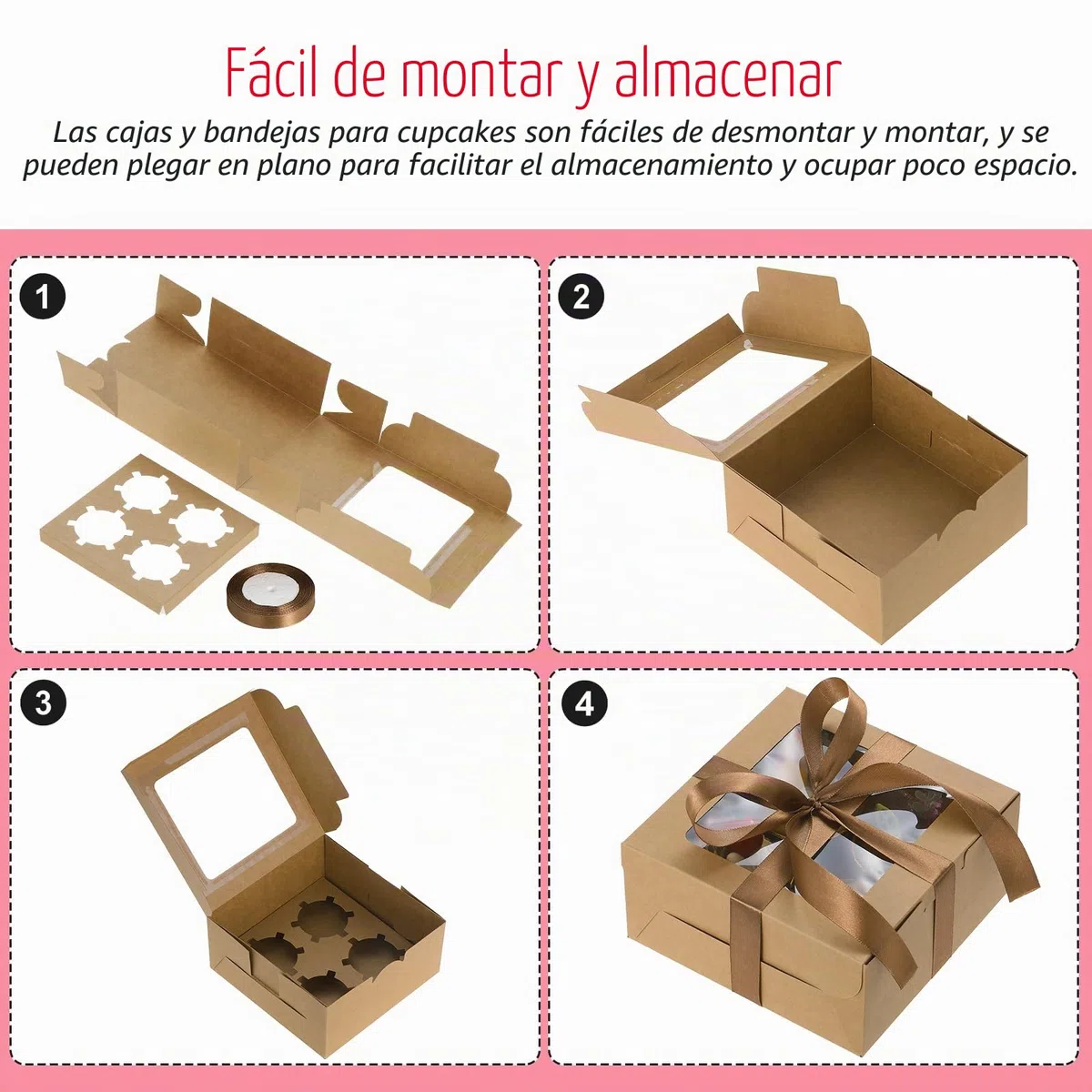 Coolty 30pcs Cajas para Tartas 4 Agujeros Cajas Cupcakes Cajas de Cartón para Embalaje Panadería Pastelería Cajas para Galletas Magdalenas Cupcakes Postres Tartas(Marrón)