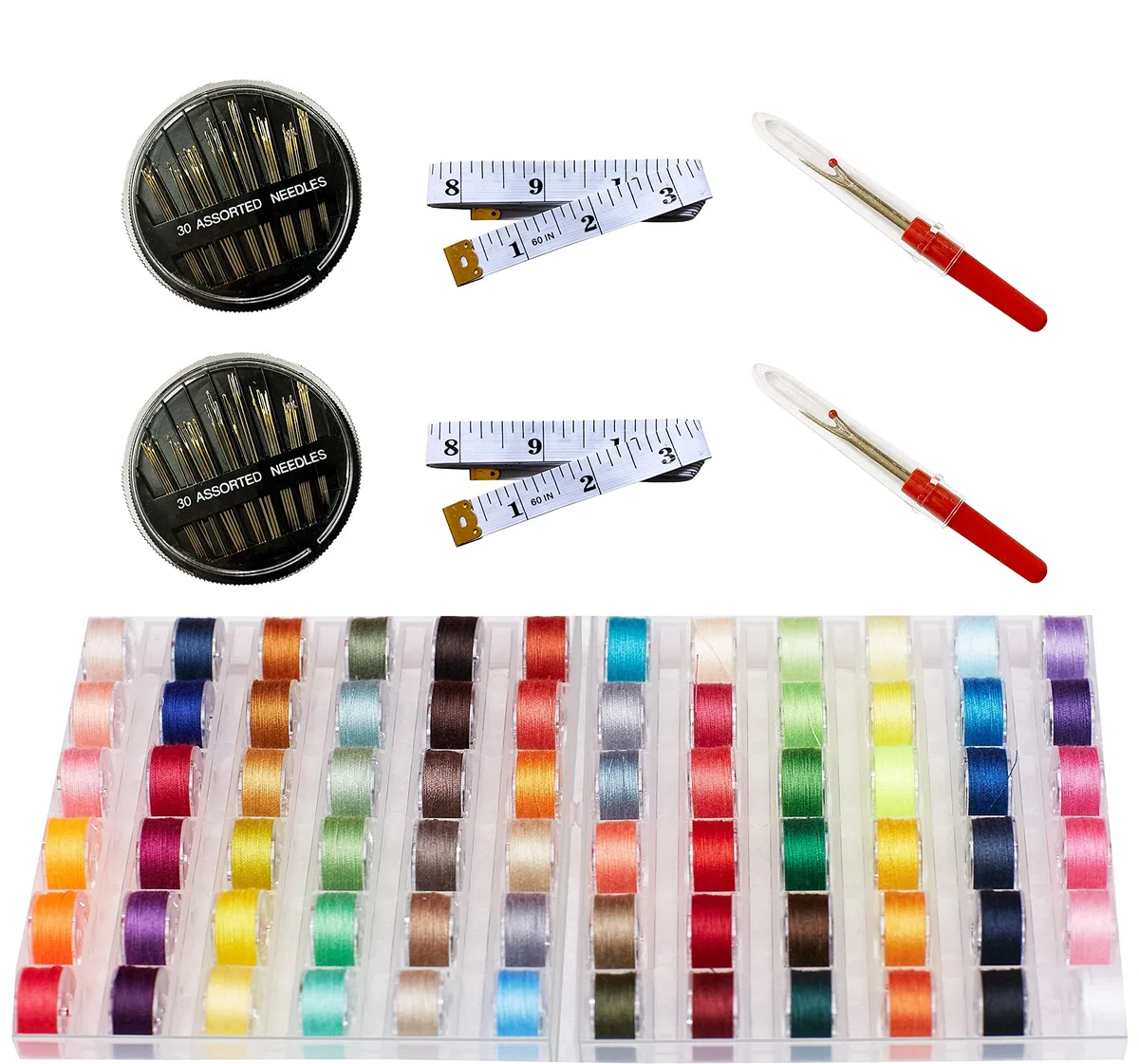 HimaPro 72 bobinas de colores surtidos con estuche de almacenamiento compatibles con Brother, Babylock, Janome y Singer, etc. (SA156), peso 40, viene con cinta métrica suave, agujas surtidas y