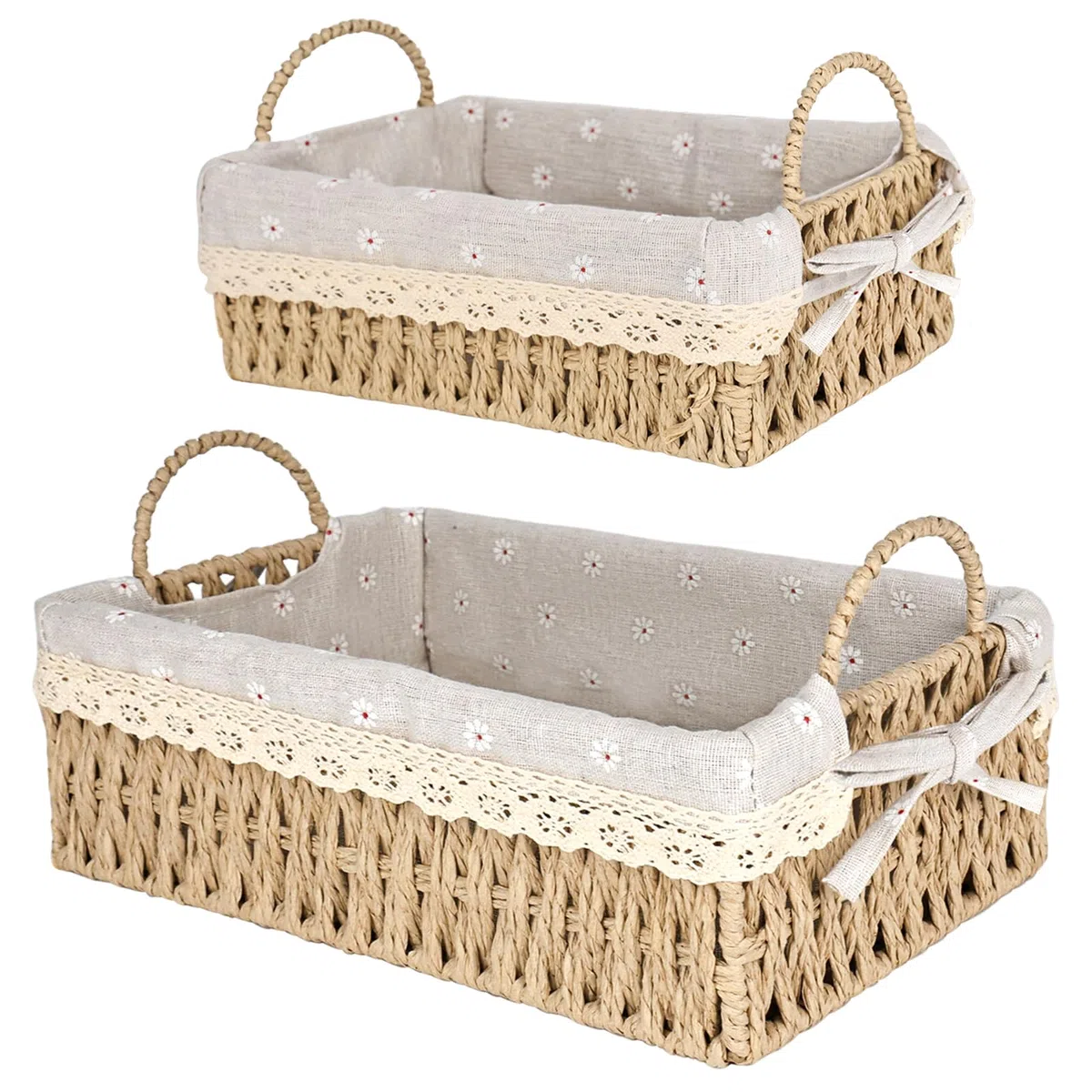 Cesta de almacenamiento bohemia trenzada – 2 cestas de regalo de macramé vacías, cesta de almacenamiento para papel higiénico, cestas de baño con doble asa, caja de almacenamiento para baño