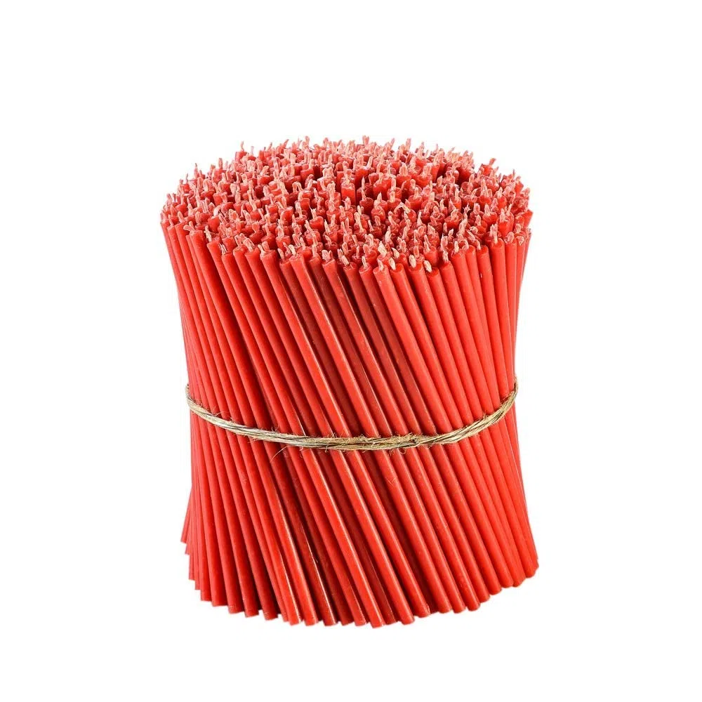 Danilovo Ritual - Velas de cera de abeja (rojo) – Velas ortopédicas para decoración, N140 – Altura: 16 cm, diámetro 5 mm (100 unidades – 285 g)