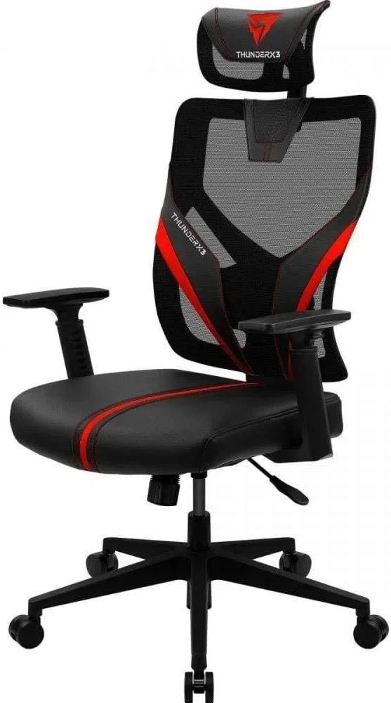 ThunderX3 YAMA1, Silla Gaming Ergonómica Roja, Ultraconfortable, Soporte Lumbar