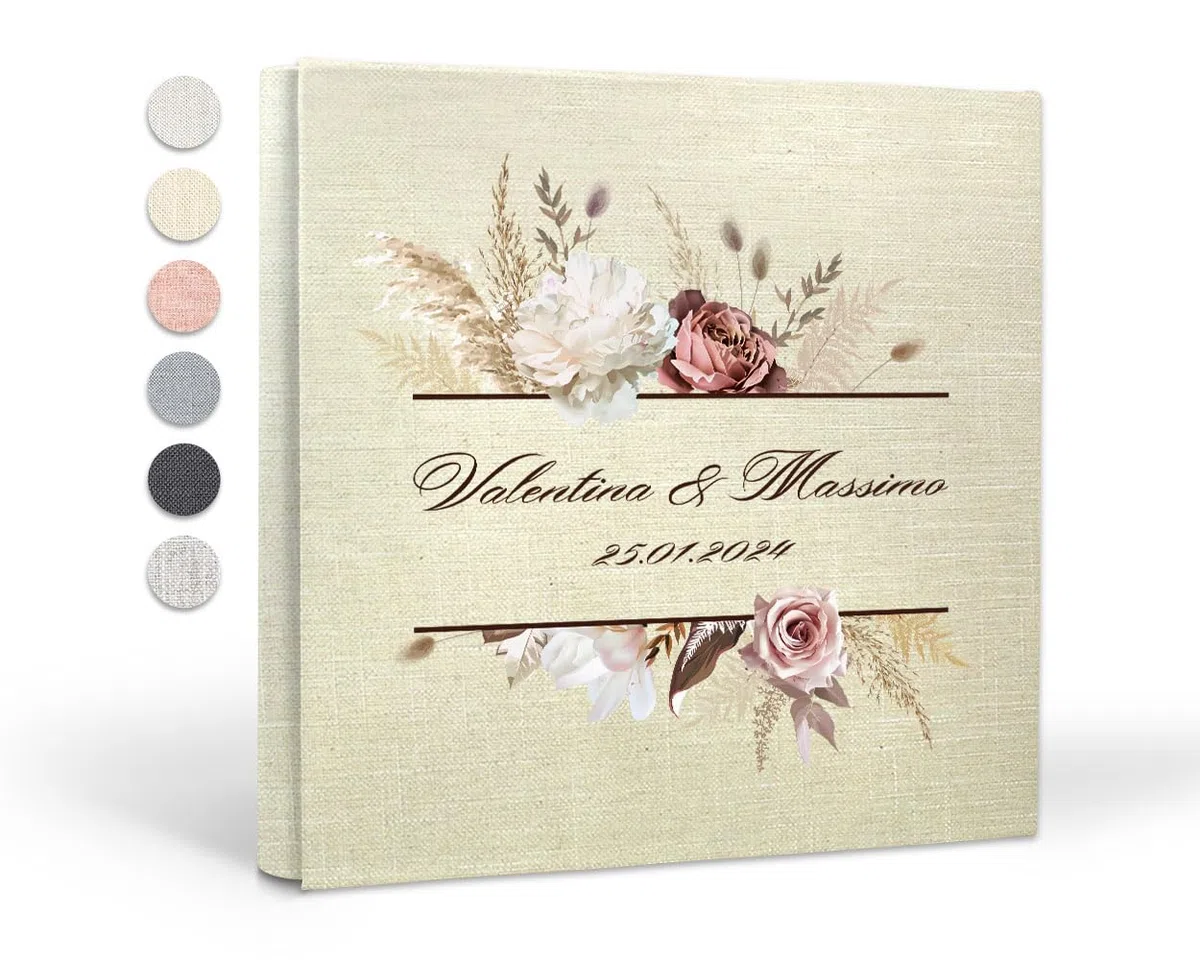 Álbum de fotos de boda personalizado - Cubierta de lino e interior marfil con papel de seda - Álbum para fotos 10x13 - idea de regalo para Aniversario, Cumpleaños, 100 páginas
