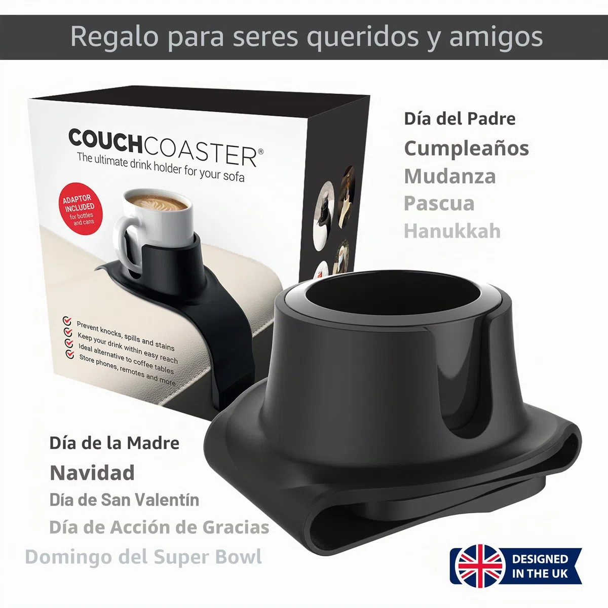 CouchCoaster - el Posavasos definitivo de Bebidas para su sofá, Negro Azabache