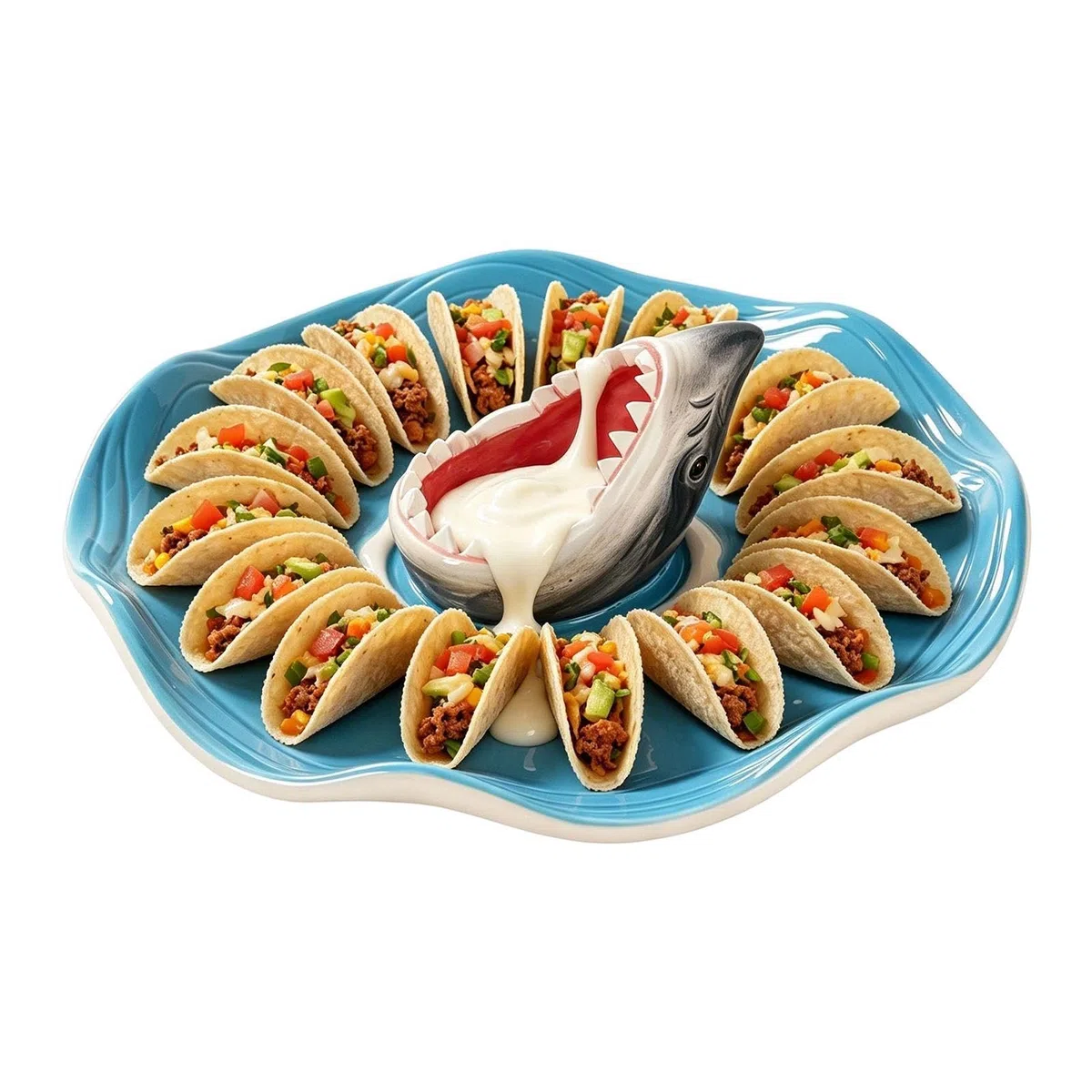 Bandeja de Tiburón para Sushi Fuente cerámica con compartimento de salsa | Bandeja Aperitivos de Cerámica para charcutería tacos cheeseburger mariscos camarón sardina snack palomitas cumpleaños