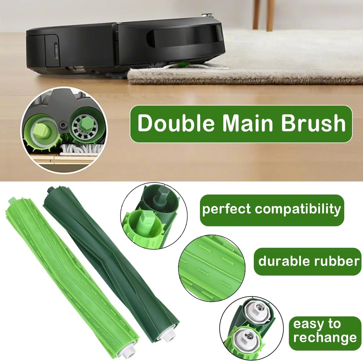 Kit de Accesorios para iRobot Roomba i7+ i3+ i4+ i6+ i8+ Robot Aspirador, Kit de Repuesto 4 Cepillos de Goma, 4 Bolsas de Polvo, 8 Filtros HEPA, 8 Cepillos Laterales