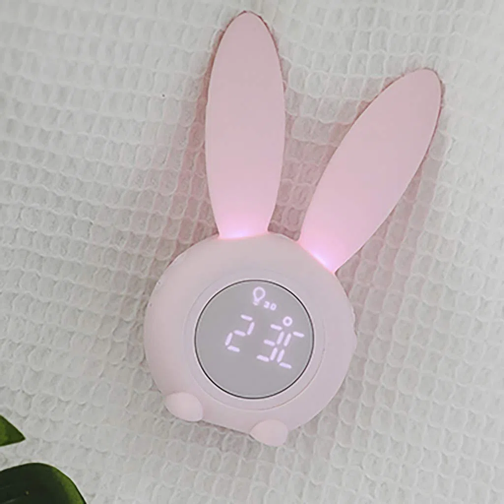 FBGood - Reloj Despertador de luz con diseño de Conejo, lámpara de Noche y luz Nocturna, lámpara de Reloj electrónico de Banda con Dibujo Creativo Digital