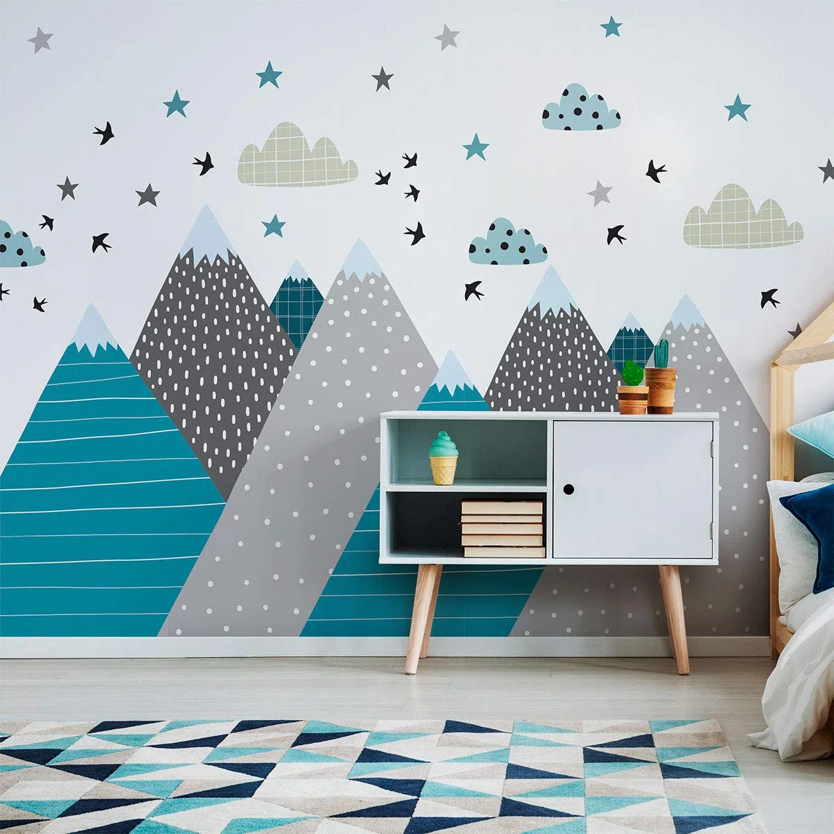 Ambiance-Sticker - Adhesivo decorativo para pared, diseño de montañas escandinavas, 55 x 110 cm, 1 unidad
