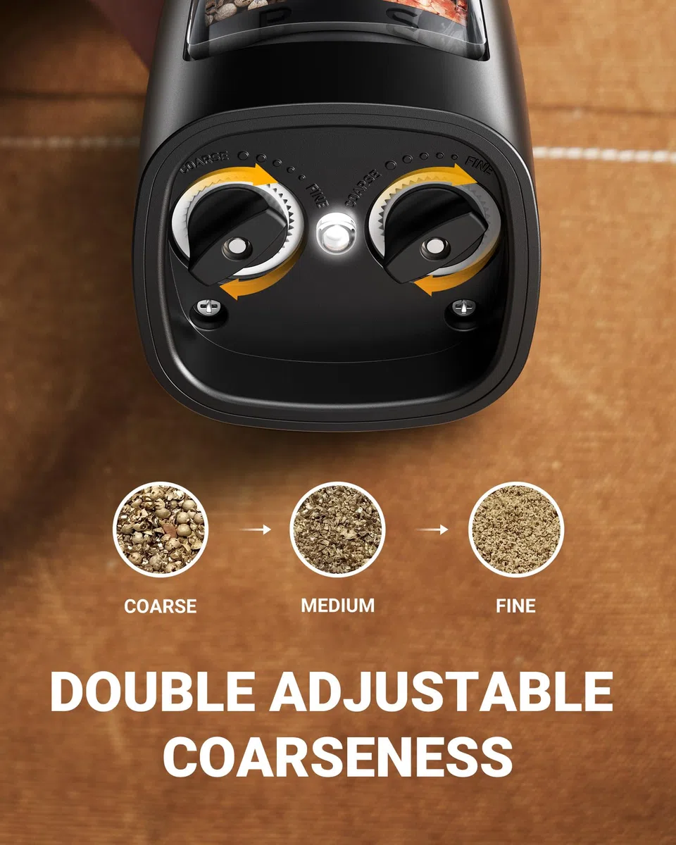 Sangcon Recargables USB Molinillo de Sal y Pimienta Eléctrico 2 en 1, Funcionamiento Automático con Una Sola Mano con Molinillo de Cerámica Ligero, Molonillo Sal Grosor Ajustable,(Color Metalico)