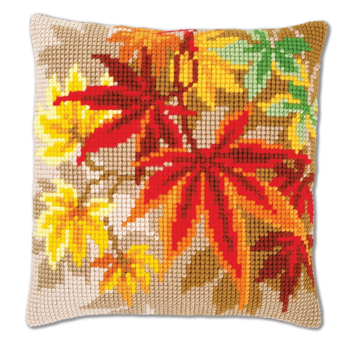 Vervaco Punto De Cruz Kit Cojin Decorativo HOJAS DE OTOÑO Manualidades Adultos Decoracion Bordar Kit Principiantes Completo DIY Bordado Creativo Regalo ca. 40x40 cm Cross Stitch Embroidery