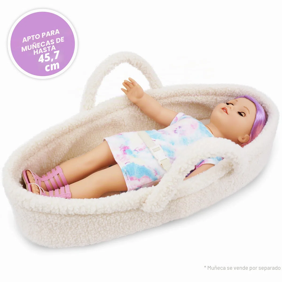 Cozy Dream Moisés para Muñeca - Portador Portátil para Muñeca de Bebé - Se Adapta a Muñecas American Girl u Osos de Peluche de hasta 18"(46cm) - Blanco