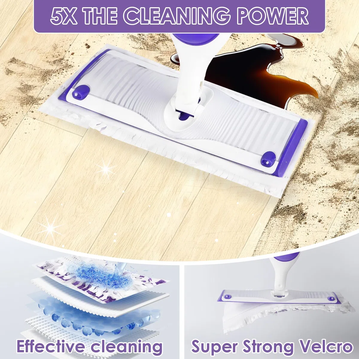 Paquete de 40 almohadillas de repuesto desechables compatibles con Swiffer Power Mop, almohadillas húmedas Swiffer sin perfume, almohadillas húmedas de doble uso para todos los suelos