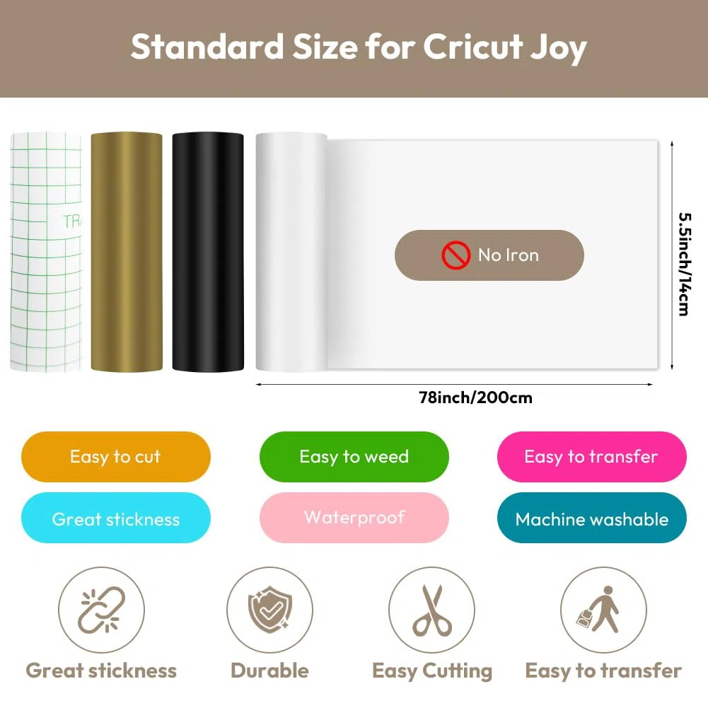 Vinilo inteligente permanente para Cricut Joy, 4 rollos de vinilo adhesivo inteligente permanente, 14x200cm, rollos de lámina de transferencia, juego de láminas de vinilo para plotter para tazas DIY