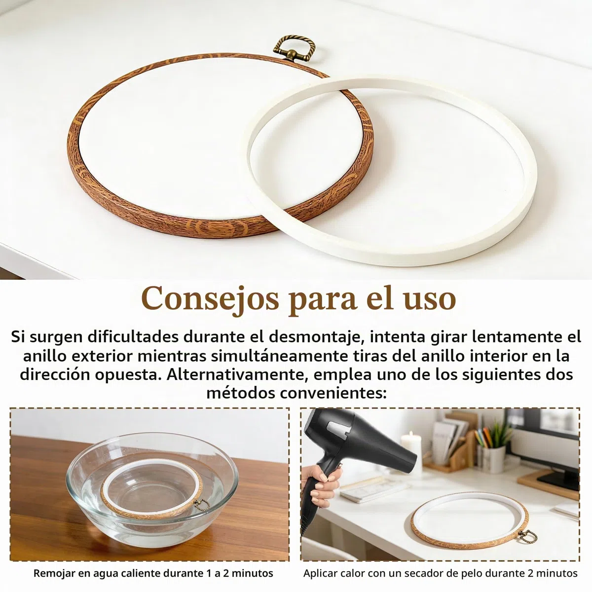 6 aros de bordado de madera, marco de exhibición de bordado de madera, anillo de punto de cruz, aros redondos de bordado para manualidades, costura y adornos colgantes (20 cm)