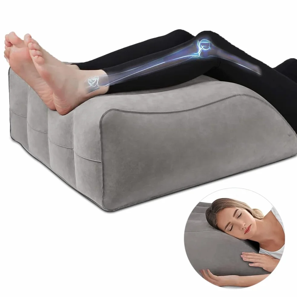DASIAUTOEM Almohada de Soporte para Piernas y Rodillas, Almohada en Forma de Cuña Inflable, Almohada para Elevar Las Piernas, Mejora del Sueño, Transpirable y Lavable (Gris)