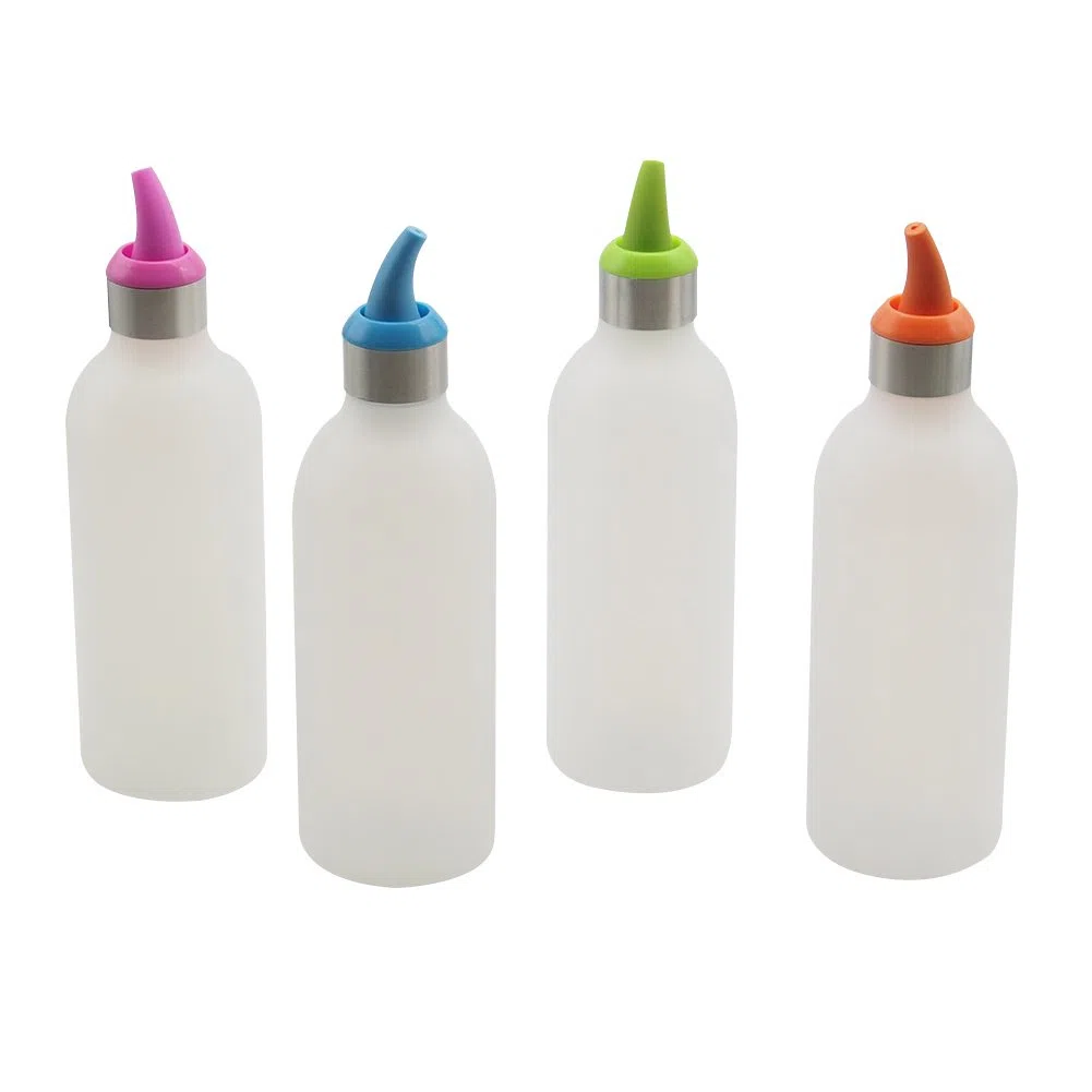 Botellas de Plástico Paquete de 4 Botellas Transparentes Dispensadores Rellenables para Ketchup Mostaza Vinagre Salsas Aceite Sin BPA KT30