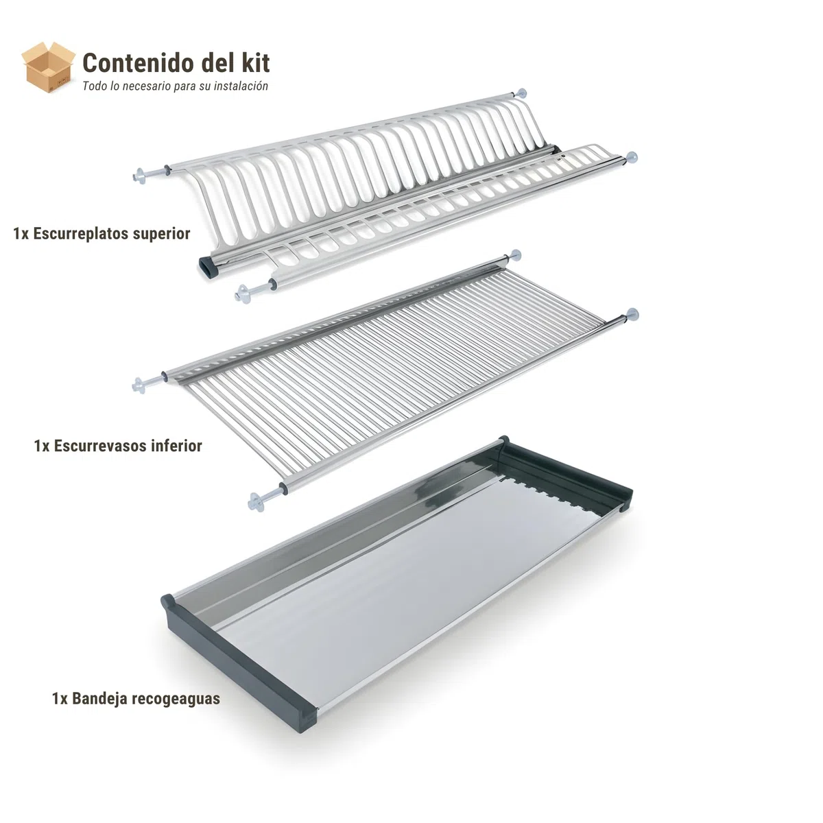 ALK Escurreplatos Acero Inoxidable AISI 304 con Bandeja – Escurridor Platos y Vasos – Organizador Cocina – Escurreplatos Armario – Disponible en Dos Acabados (Acero Inoxidable, M600)