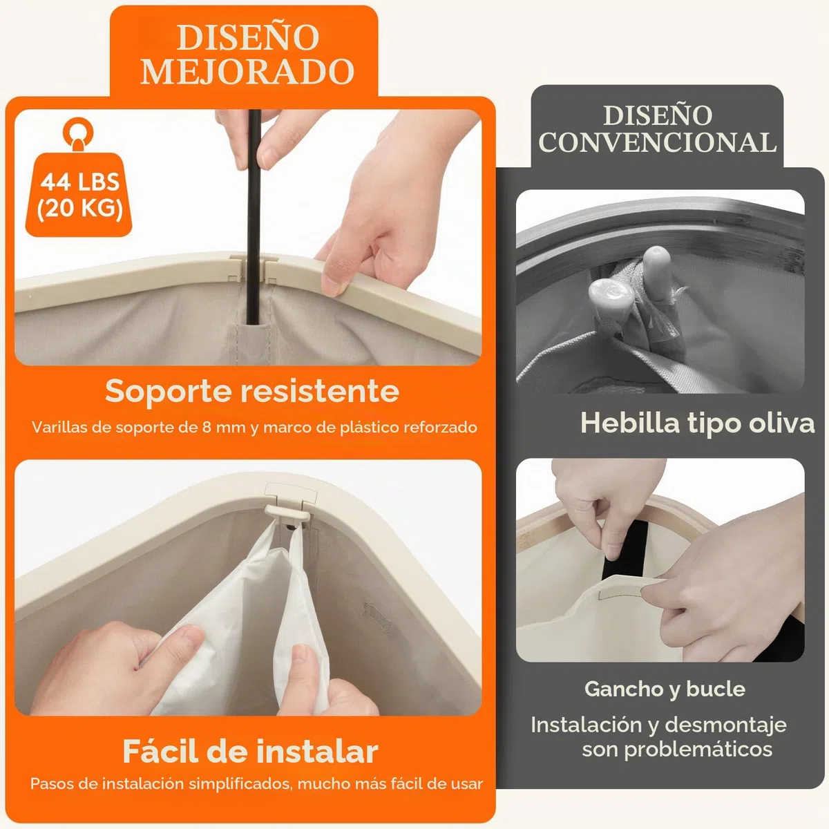 Lifewit Cesto Ropa Sucia de 2 Compartimentos con Tapa, Grande Cesta Ropa Sucia con Bolsas Extraíbles y Asas, Cubo Ropa Sucia para Dormitorio, Lavandería, Baño y Salón, 145L, Beige