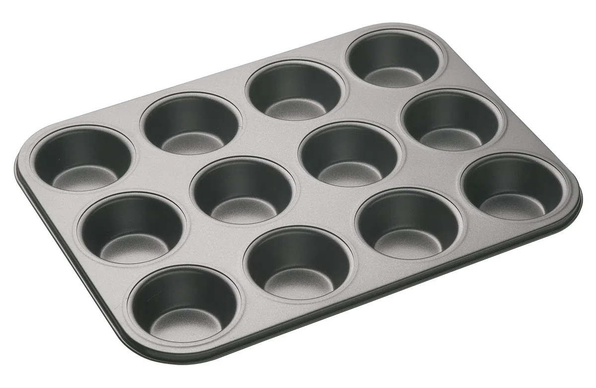 Molde MasterClass, bandeja para magdalenas de 12 agujeros con revestimiento antiadherente, sin PFOA, PTFE ni BPA, bandeja de 35 x 27 cm con 7 agujeros de 2,5 cm, 20 años de garantía, 1 unidad
