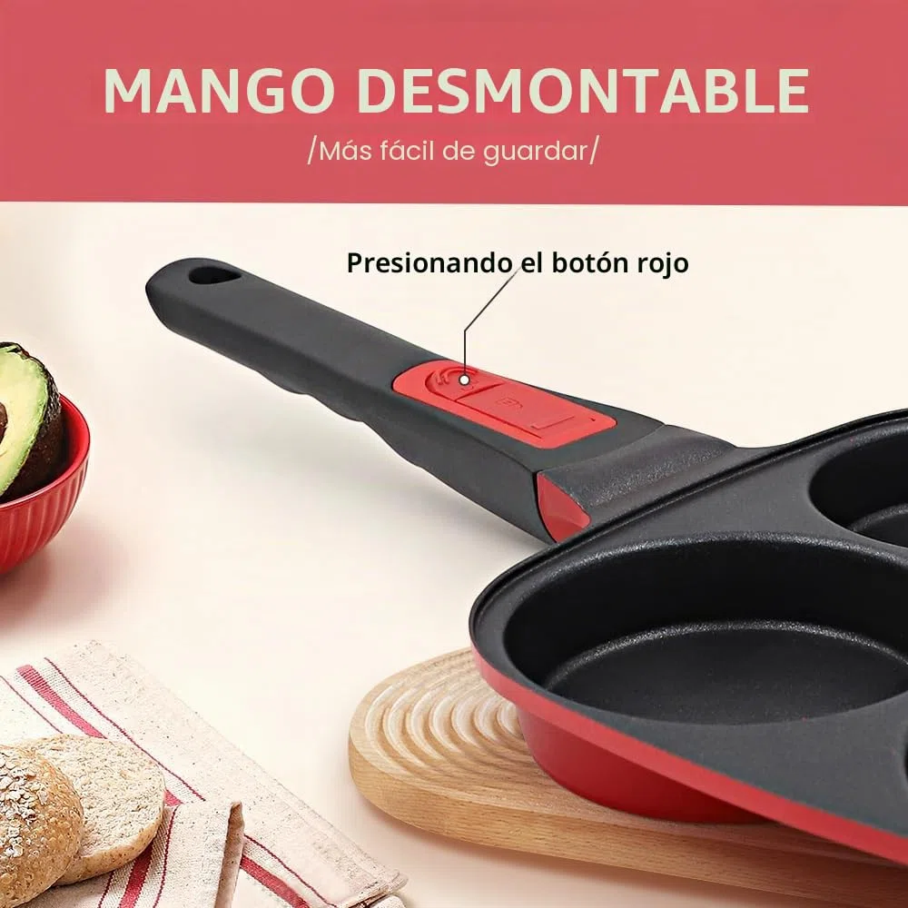 RANX INGST Sartén Tortitas con Mango Extraíble, Sarten Tortilla Inducción 4 Agujeros, Sartén Huevos Poche Antiadherente