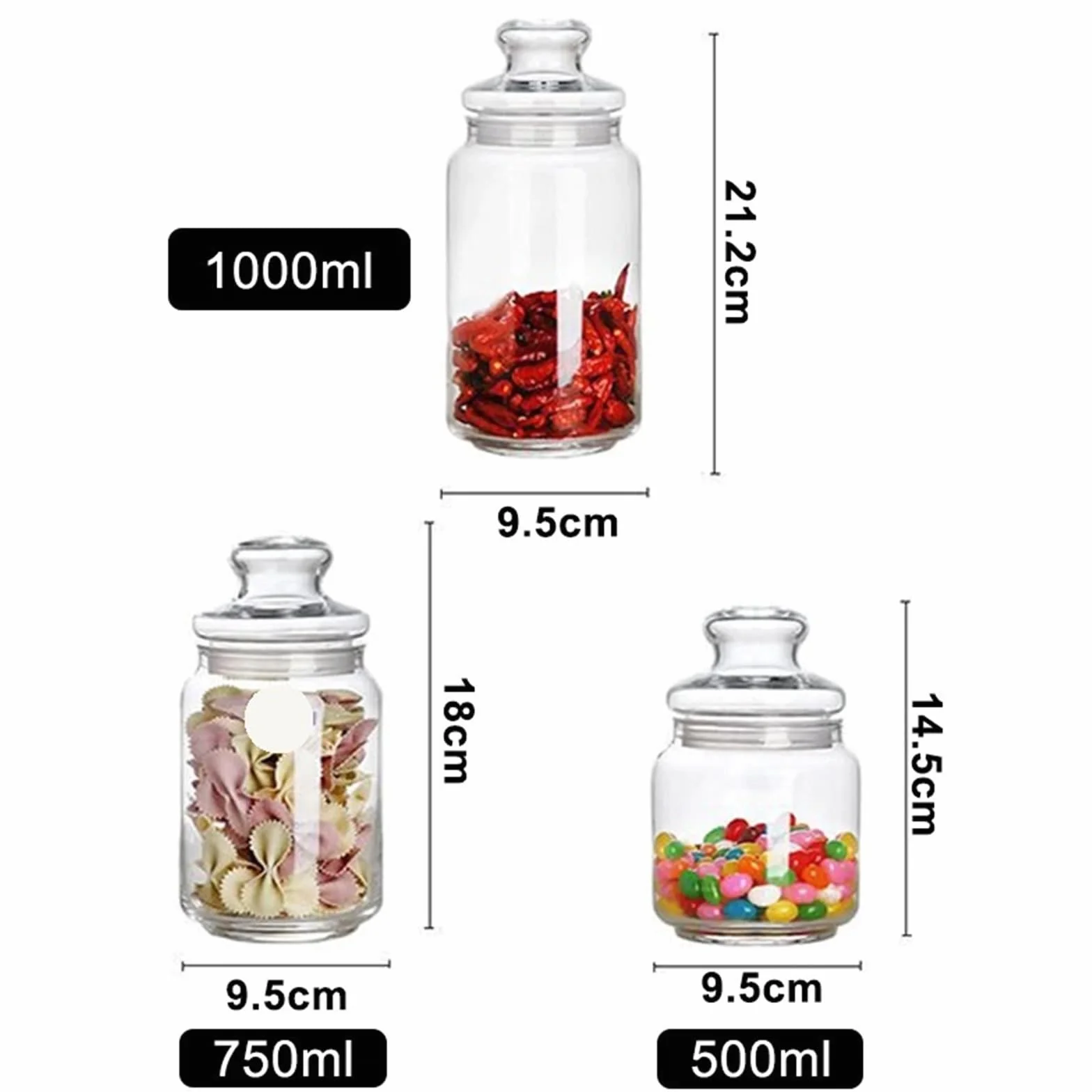 Tarro de almacenamiento para cocina, Tarro de vidrio for almacenamiento alimentos, 2 uds., con tapa, 500-1000ml, for frutos secos, galletas, té y café(750ml)