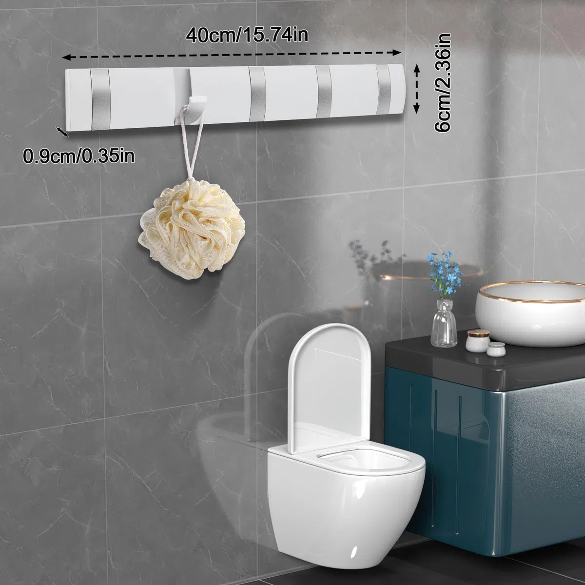 Kssvzz Perchero Pared con 5 Ganchos Extraíbles, Colgador de Pared Moderno, Percha Pared de Aluminio, Gancho Adhesivo Pared para Colgar Ropa Bufanda, Blanco
