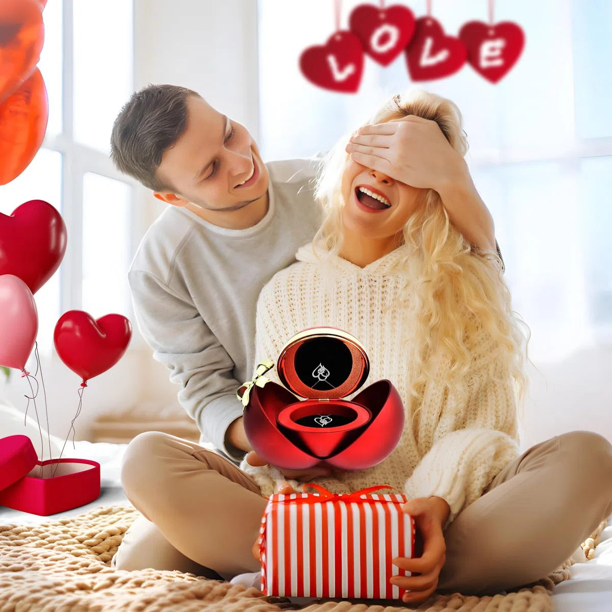 Rosa Eterna Natural Preservada,Caja Rosa Preservada con Collar Regalo，Regalo de Rosas Romántico con Mujer día Madre San Valentín Navidad Compromiso Matrimonio Aniversario Cumpleaños