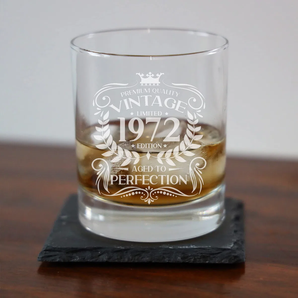Regalo de 50 cumpleaños para hombres vintage de 1972 envejecido a la perfección, regalo de vaso de whisky grabado para 50 años de edad, whisky borbón, whisky, bourbon