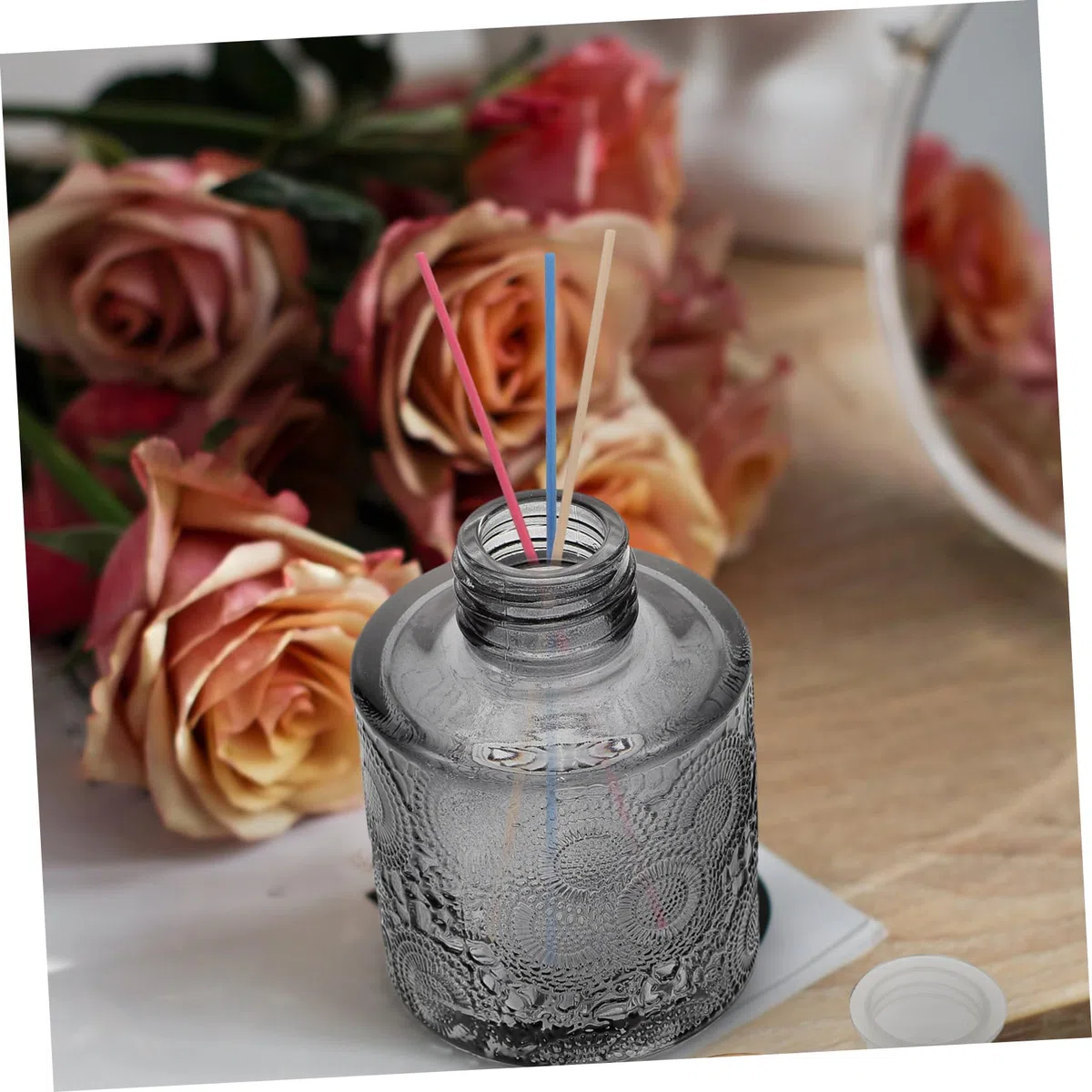 PartyKindom 4piezas Botellas Aromaterapia Relieve Recipientes De Vidrio Decorativas Para Perfume Seco Difusor Hogar Dormitorio Oficina
