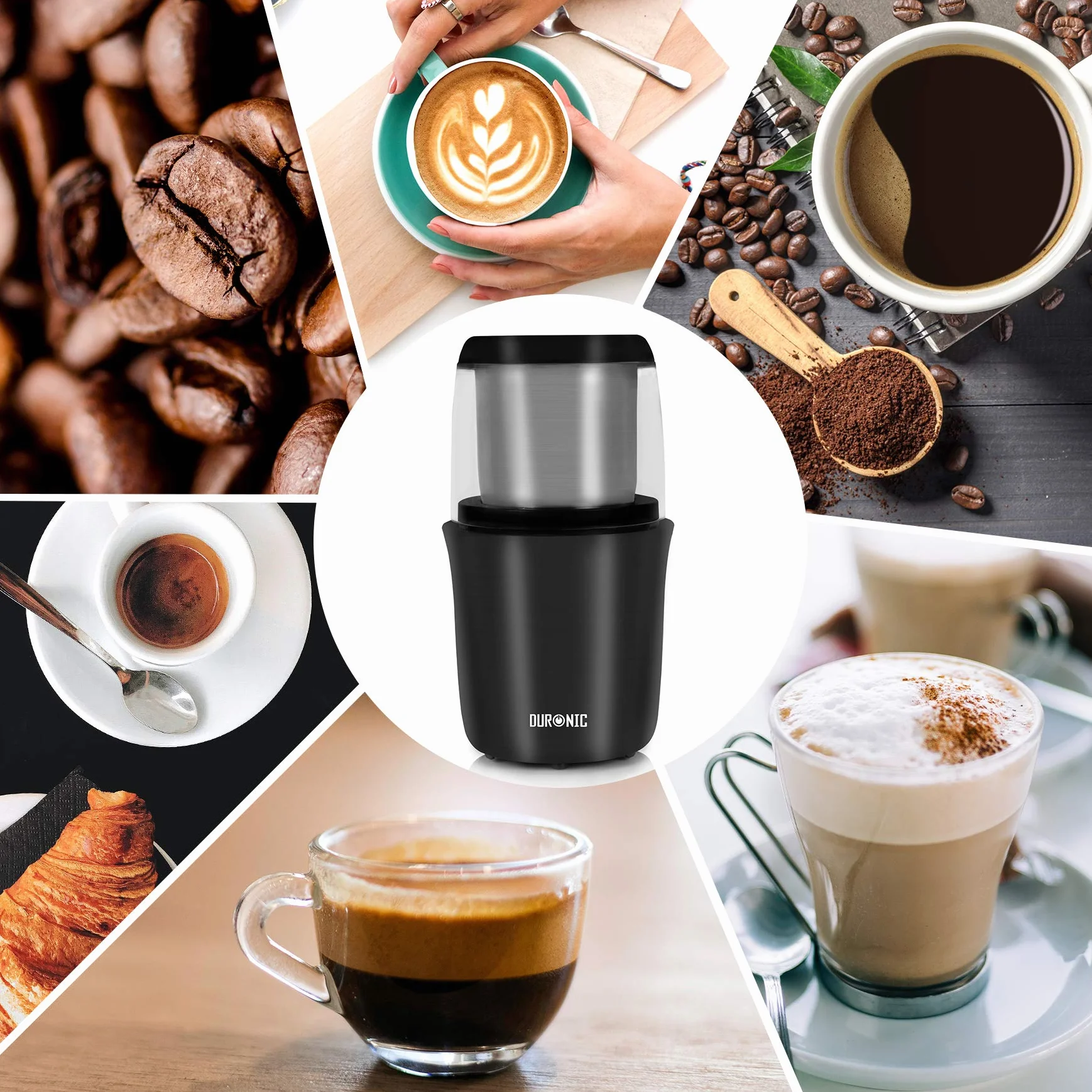 Duronic CG250 Molinillo de café eléctrico 250W y capacidad de 75g - Cuchilla de acero inoxidable para triturar semillas de café - Cappucinos, expreso, americano, café con leche frescos y caseros