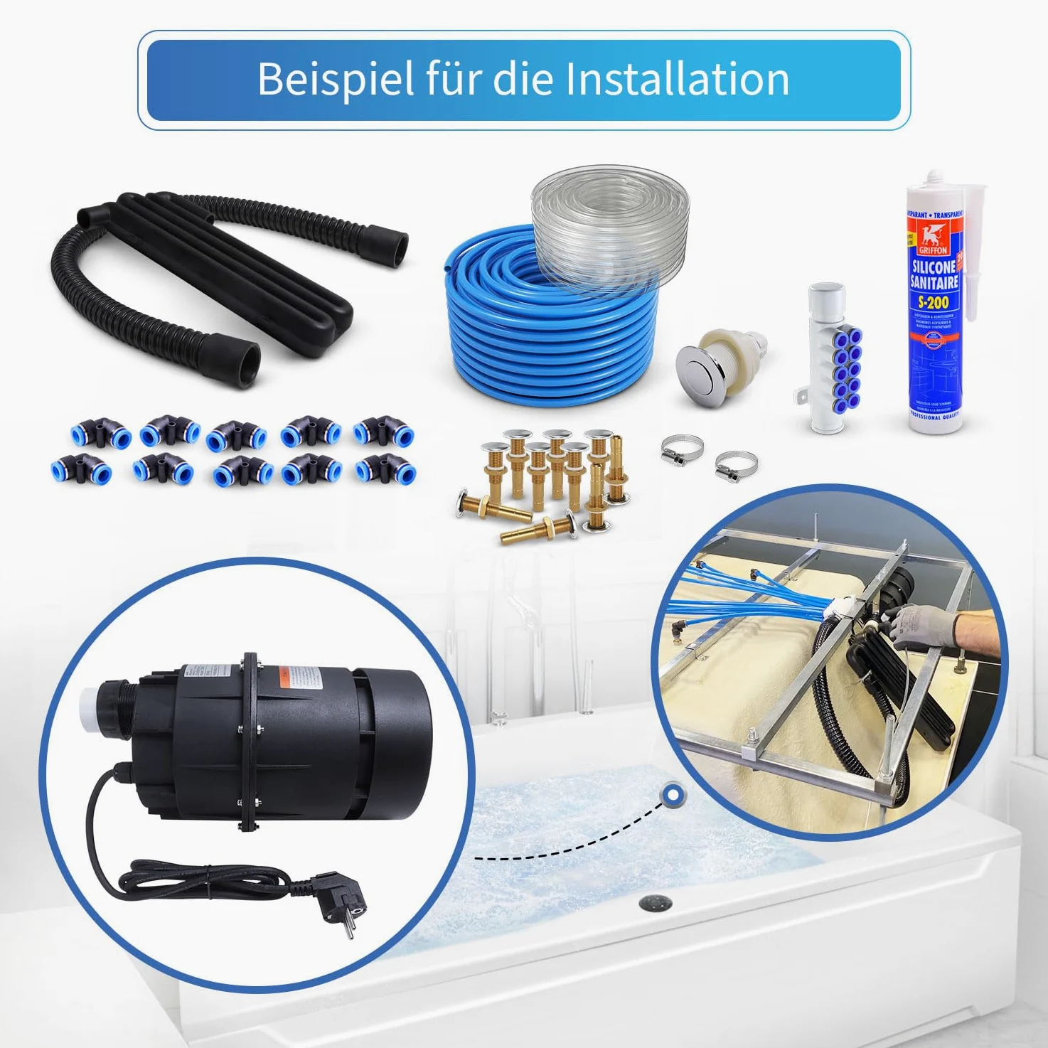 AQUADE Soplador de aire para jacuzzi, silencioso, 700 W, 700 W, soplador de jacuzzi, bañeras de hidromasaje, soplador de aire para exteriores, para jardín, jacuzzi al aire libre, soplador: 700 W 230 V
