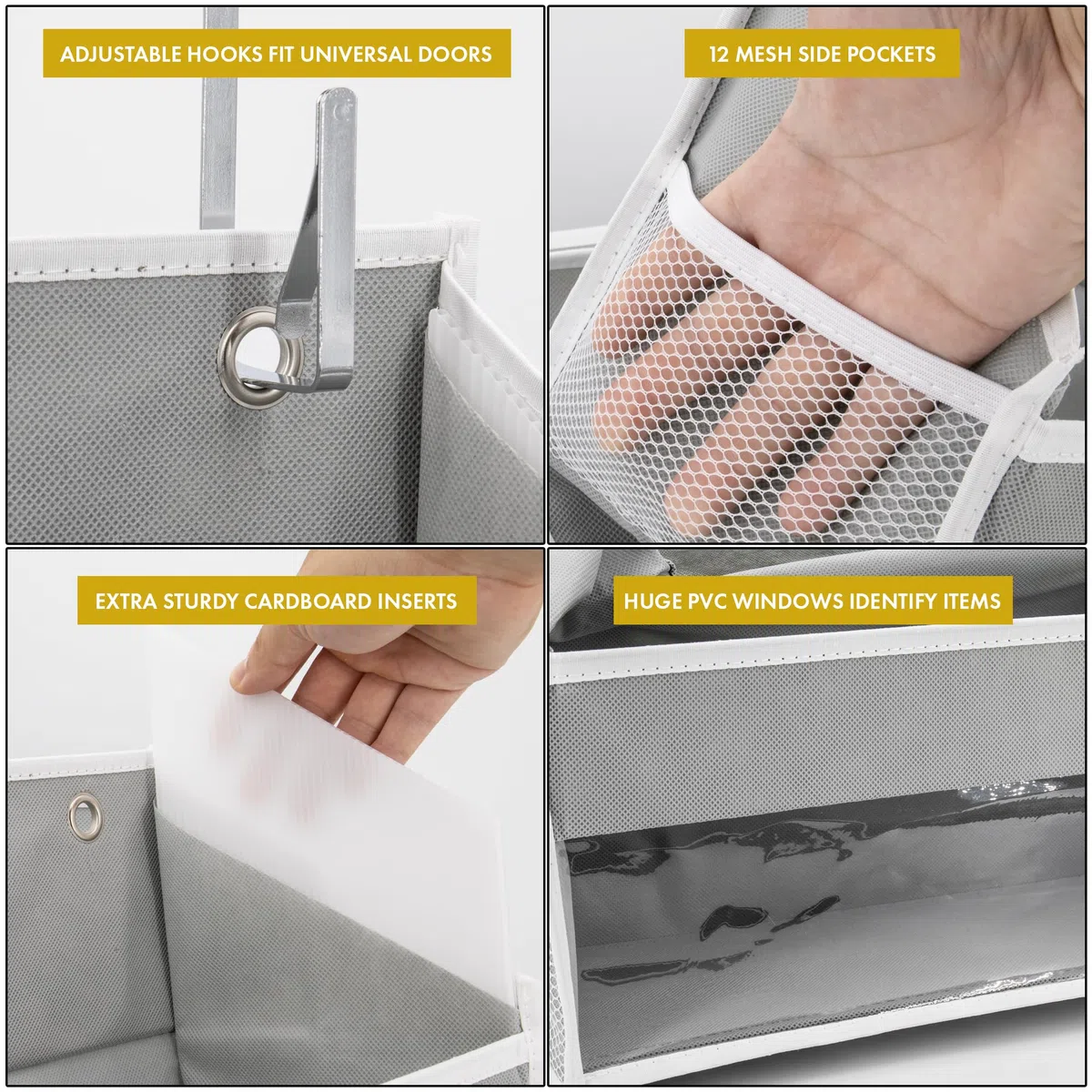 Homelux Theory 1 organizador resistente para puerta de 55 x 14 x 6.7 pulgadas, 6 bolsillos delanteros grandes y 12 laterales, organizador de puerta de armario colgante para dormitorio, baño y