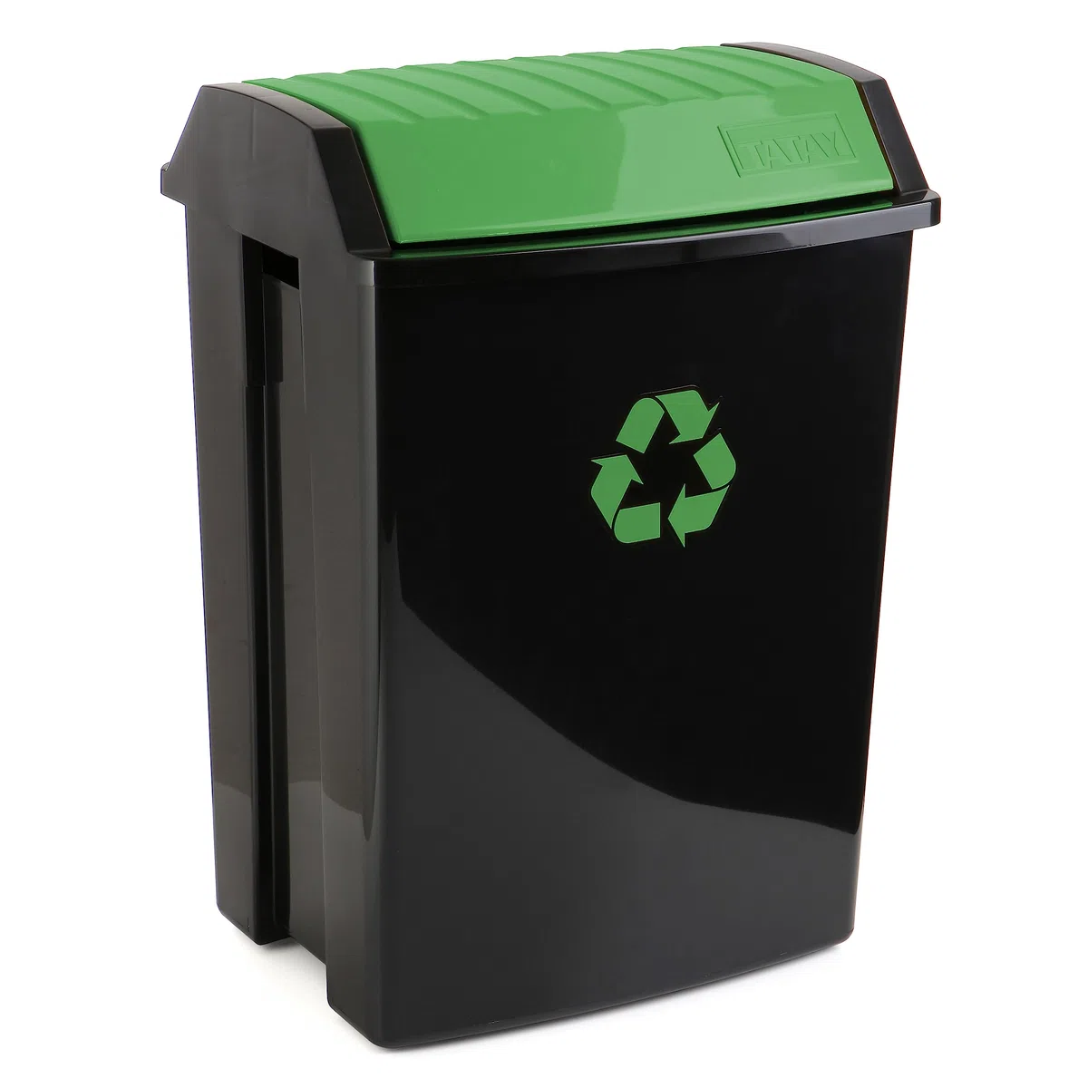 Tatay Cubo de Reciclaje 50L con Tapa Basculante | Uso Interior y Exterior | Apto para Bolsas de 30L a 50L | Acabado Anti UV | Plástico Resistente Libre de BPA | 40,5x33,5x57,5 cm, Negro, Vidrio