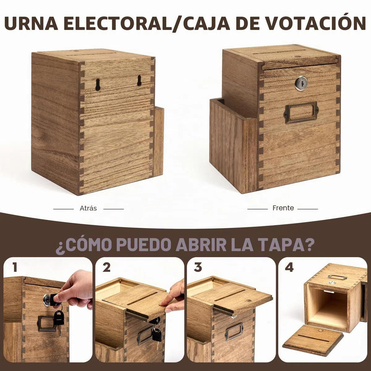 KIRIGEN Caja de presentación de Madera para donaciones y elección, para Montar en la Pared, Caja de colección de comentarios con Cerradura y 2 Llaves para Escuela, Oficina, Hospital marrón Oscuro