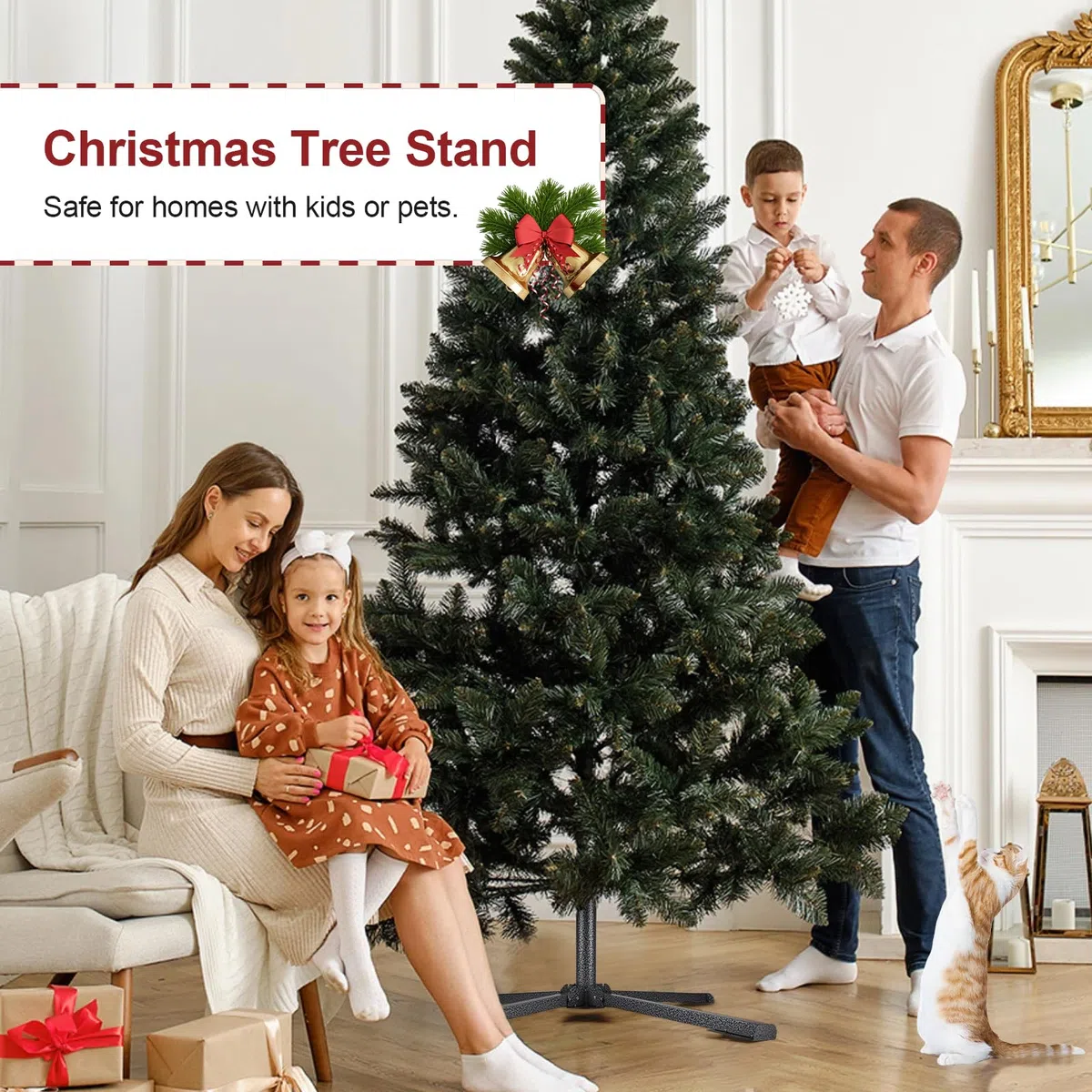 EFUTURETIME Soporte para Árbol de Navidad de Metal Ø2,5-4,5 Cm, Base Arbol de Navidad Pequeño Artificiales se Adapta a Árboles de 60-200cm, Uso Exterior e Interior, Negro